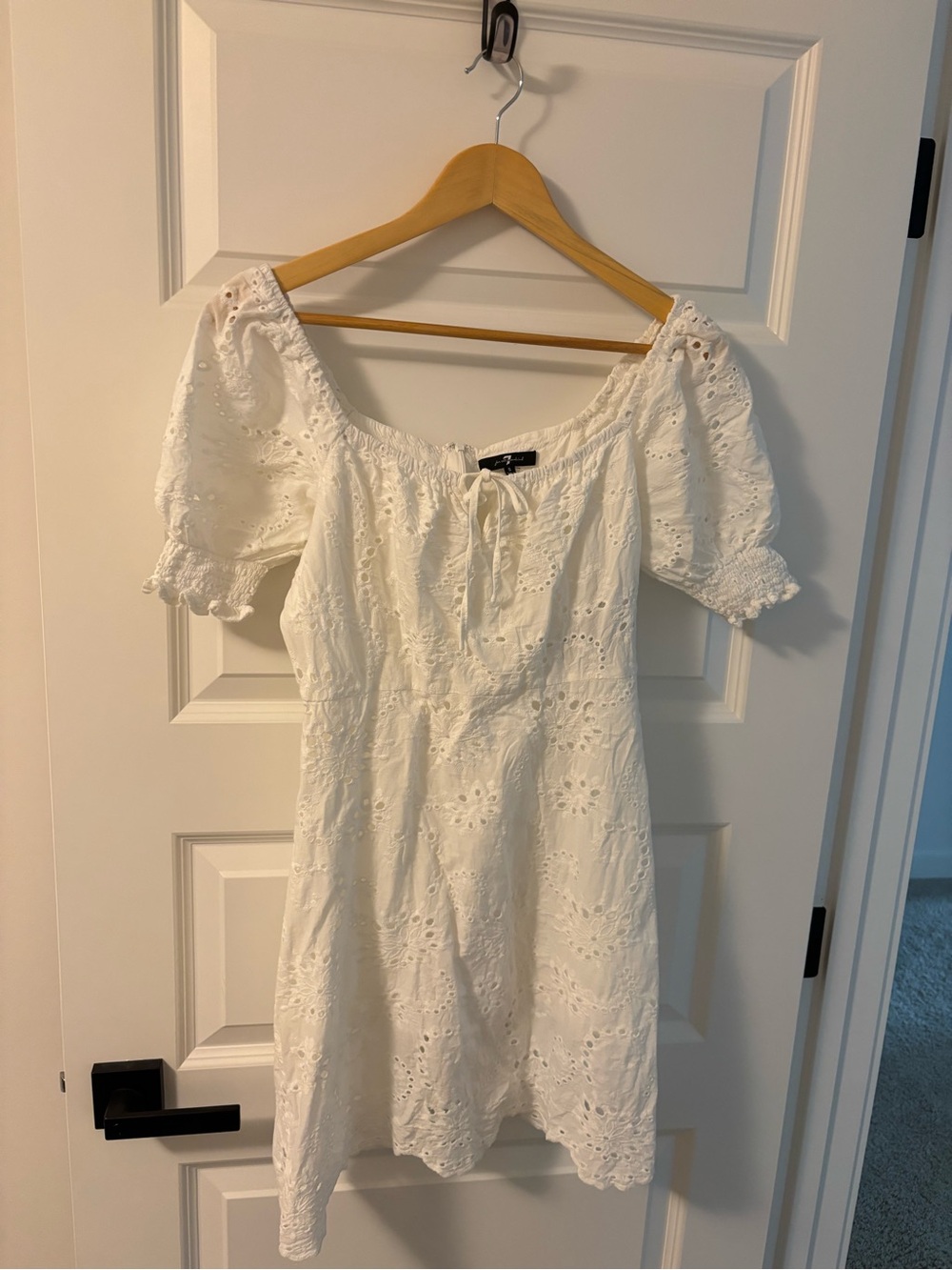 7 For All Mankind White Eyelet Puff-Sleeve Mini Dress